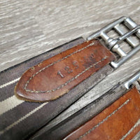 Leather Girth, x2 els *gc/fair, older, stained, hairy seams, elastic: stains, stretched, hard & bent creases

