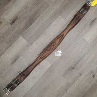 Leather Girth, x2 els *gc/fair, older, stained, hairy seams, elastic: stains, stretched, hard & bent creases

