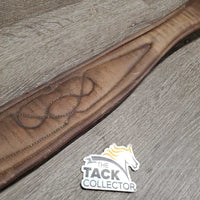 Leather Girth, x2 els *gc/fair, older, stained, hairy seams, elastic: stains, stretched, hard & bent creases
