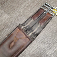 Leather Girth, x2 els *gc/fair, older, stained, hairy seams, elastic: stains, stretched, hard & bent creases