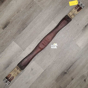 Thick Padded FS Leather Girth, x2 els *gc, clean, hairy seams, stains, dirty, rubs, elastic glue residue
