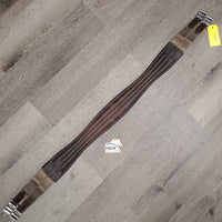 Thick Padded FS Leather Girth, x2 els *gc, clean, hairy seams, stains, dirty, rubs, elastic glue residue
