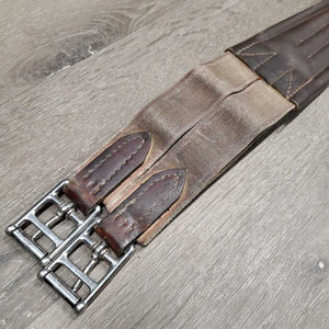 Thick Padded FS Leather Girth, x2 els *gc, clean, hairy seams, stains, dirty, rubs, elastic glue residue