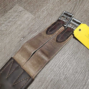 Thick Padded FS Leather Girth, x2 els *gc, clean, hairy seams, stains, dirty, rubs, elastic glue residue