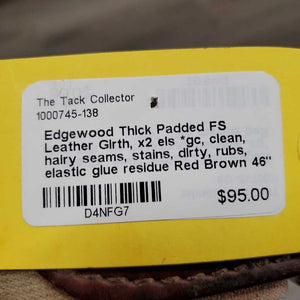 Thick Padded FS Leather Girth, x2 els *gc, clean, hairy seams, stains, dirty, rubs, elastic glue residue