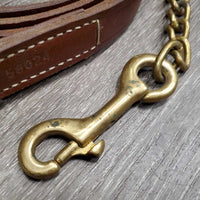 75" Soft Leather Lead Shank, 25" Brass Nose Chain *xc/vgc, clean, mnr residue, stains & rubs
