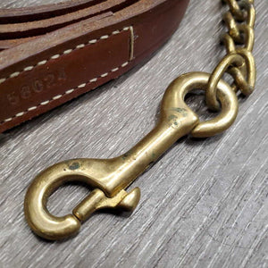 75" Soft Leather Lead Shank, 25" Brass Nose Chain *xc/vgc, clean, mnr residue, stains & rubs