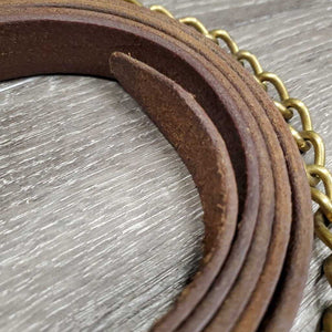 75" Soft Leather Lead Shank, 25" Brass Nose Chain *xc/vgc, clean, mnr residue, stains & rubs