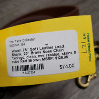 75" Soft Leather Lead Shank, 25" Brass Nose Chain *xc/vgc, clean, mnr residue, stains & rubs
