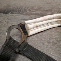 Padded Nylon Halter, snap *gc, older, clean, faded, dirty, stain, dings, faded, edges rubs, rust