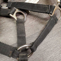 Padded Nylon Halter, snap *gc, older, clean, faded, dirty, stain, dings, faded, edges rubs, rust