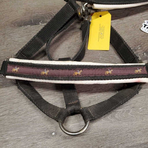 Padded Nylon Halter, snap *gc, older, clean, faded, dirty, stain, dings, faded, edges rubs, rust