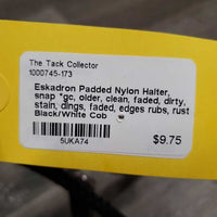 Padded Nylon Halter, snap *gc, older, clean, faded, dirty, stain, dings, faded, edges rubs, rust