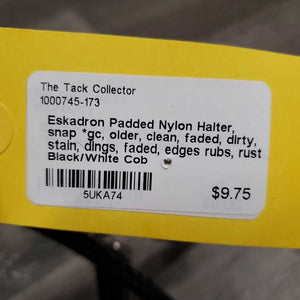 Padded Nylon Halter, snap *gc, older, clean, faded, dirty, stain, dings, faded, edges rubs, rust