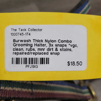 Thick Nylon Combo Grooming Halter, 3x snaps *vgc, clean, rubs, mnr dirt & stains, repaired/replaced snap
