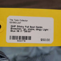 Sticky Full Seat Denim Breeches *gc, stains, dingy