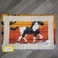 Latch Hook Trotting Horse Matt?Wall Hanging, finished/sewn cotton framed edges *like new/xc, clean