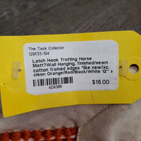 Latch Hook Trotting Horse Matt?Wall Hanging, finished/sewn cotton framed edges *like new/xc, clean