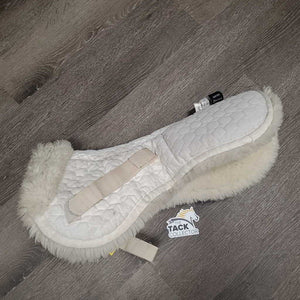 Rear Riser Quilt Sheepskin Half Pad, tabs *gc, clean, mnr hair, thin spots, clumpy, pills, rubs, stains, puckers