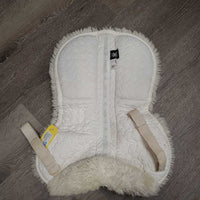 Rear Riser Quilt Sheepskin Half Pad, tabs *gc, clean, mnr hair, thin spots, clumpy, pills, rubs, stains, puckers