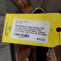 Pr Short Boots, Pull On *gc, clean, scrapes, faded, scratches, cracked sides, undone inner center seam
