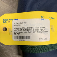 Fitted Show Rain Sheet, NOT FOR TURNOUT, 2 legs *gc, v. wpf, older, mnr hair, dirt