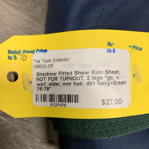 Fitted Show Rain Sheet, NOT FOR TURNOUT, 2 legs *gc, v. wpf, older, mnr hair, dirt