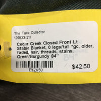 Closed Front Lt Stable Blanket, 0 legs/tail *gc, older, faded, hair, threads, stains
