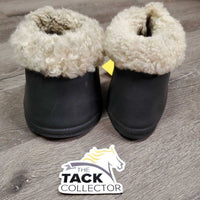 Pr Wrap Around Bell Boots, Sheepskin Top, velcro *gc/fair, v.pilly & rubbed inside, clumpy, faded, hairy velcro, dingy