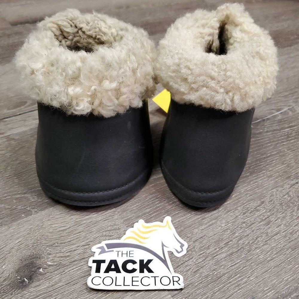 Pr Wrap Around Bell Boots, Sheepskin Top, velcro *gc/fair, v.pilly & rubbed inside, clumpy, faded, hairy velcro, dingy