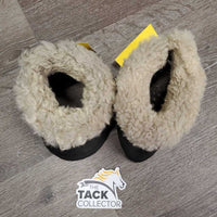 Pr Wrap Around Bell Boots, Sheepskin Top, velcro *gc/fair, v.pilly & rubbed inside, clumpy, faded, hairy velcro, dingy