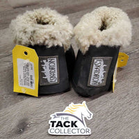 Pr Wrap Around Bell Boots, Sheepskin Top, velcro *gc/fair, v.pilly & rubbed inside, clumpy, faded, hairy velcro, dingy