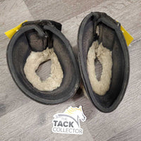 Pr Wrap Around Bell Boots, Sheepskin Top, velcro *gc/fair, v.pilly & rubbed inside, clumpy, faded, hairy velcro, dingy
