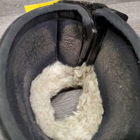 Pr Wrap Around Bell Boots, Sheepskin Top, velcro *gc/fair, v.pilly & rubbed inside, clumpy, faded, hairy velcro, dingy
