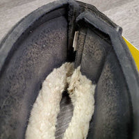 Pr Wrap Around Bell Boots, Sheepskin Top, velcro *gc/fair, v.pilly & rubbed inside, clumpy, faded, hairy velcro, dingy
