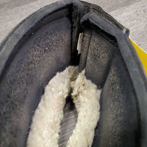 Pr Wrap Around Bell Boots, Sheepskin Top, velcro *gc/fair, v.pilly & rubbed inside, clumpy, faded, hairy velcro, dingy