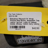 Pr Wrap Around Bell Boots, Sheepskin Top, velcro *gc/fair, v.pilly & rubbed inside, clumpy, faded, hairy velcro, dingy
