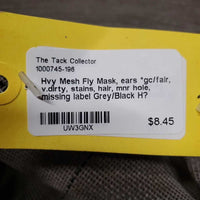 Hvy Mesh Fly Mask, ears *gc/fair, v.dirty, stains, hair, mnr hole, missing label
