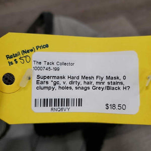 Hard Mesh Fly Mask, 0 Ears *gc, v. dirty, hair, mnr stains, clumpy, holes, snags