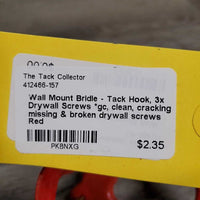 Wall Mount Bridle - Tack Hook, 3x Drywall Screws *gc, clean, cracking, missing & broken drywall screws
