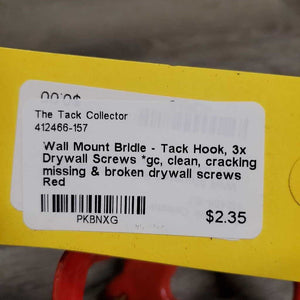 Wall Mount Bridle - Tack Hook, 3x Drywall Screws *gc, clean, cracking, missing & broken drywall screws