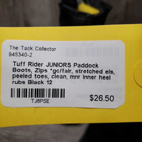 JUNIORS Paddock Boots, Zips *gc/fair, stretched els, peeled toes, clean, mnr inner heel rubs
