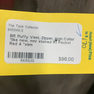 Puffy Vest, Zipper, High Collar *like new, mnr stained Rt Pocket