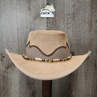 "Sierra" Cowhide & Mesh Cowboy Hat, beaded hat band, velcro padding *like new, v.mnr marks
