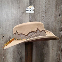 "Sierra" Cowhide & Mesh Cowboy Hat, beaded hat band, velcro padding *like new, v.mnr marks
