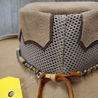 "Sierra" Cowhide & Mesh Cowboy Hat, beaded hat band, velcro padding *like new, v.mnr marks
