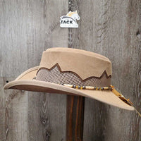 "Sierra" Cowhide & Mesh Cowboy Hat, beaded hat band, velcro padding *like new, v.mnr marks
