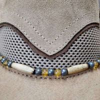 "Sierra" Cowhide & Mesh Cowboy Hat, beaded hat band, velcro padding *like new, v.mnr marks