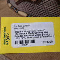 "Sierra" Cowhide & Mesh Cowboy Hat, beaded hat band, velcro padding *like new, v.mnr marks
