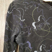 LS V Neck Shirt "Horses" *gc, faded, hair, pills, rubs, pit stains
